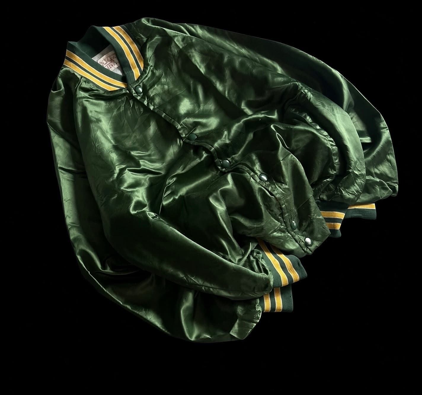 Vintage Emerald Green Satin Varsity Bomber